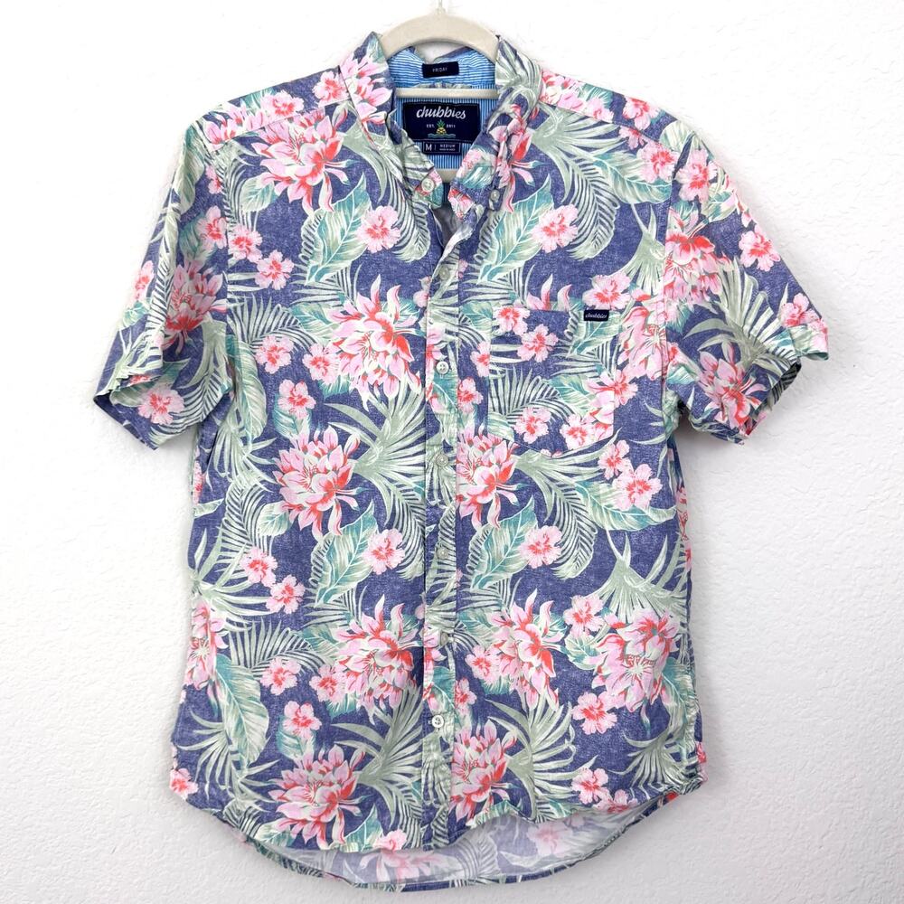 Chubbies Mens The Resort Wear Printed Shirt Sz M Tropical Floral Summer Vacation